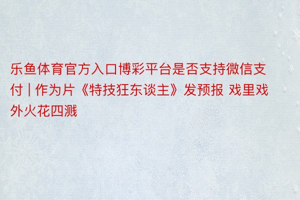 乐鱼体育官方入口博彩平台是否支持微信支付 | 作为片《特技狂东谈主》发预报 戏里戏外火花四溅