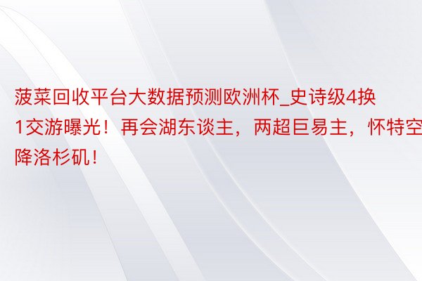 菠菜回收平台大数据预测欧洲杯_史诗级4换1交游曝光！再会湖东谈主，两超巨易主，怀特空降洛杉矶！